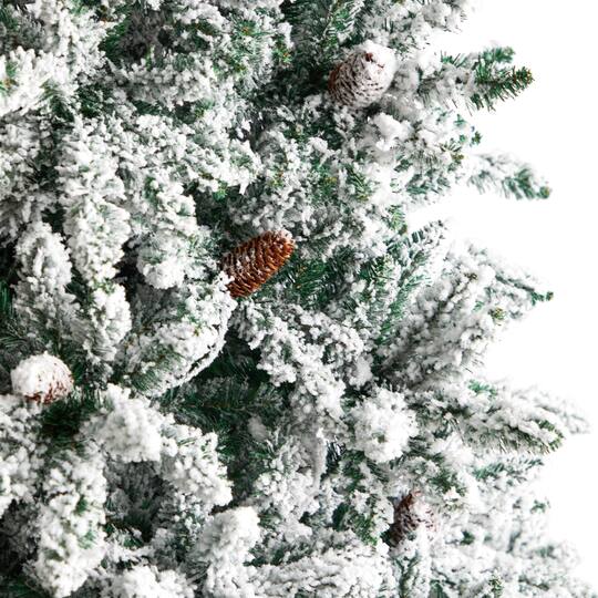 8ft. Pre-Lit Flocked Livingston Fir Artificial Christmas Tree with Pinecones, Clear LED Lights